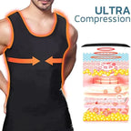 Aurenza Shop MenSlimZ gynecomastia compression tank top in black, fitted design providing chest support and a smooth silhouette.