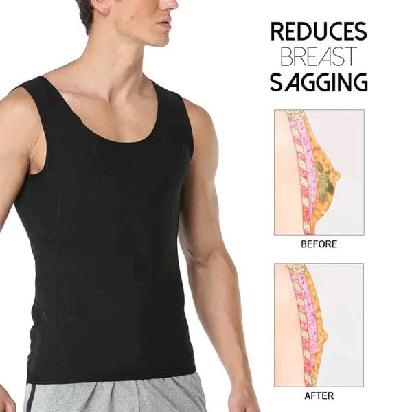 Men's SlimZ gynecomastia compression tank top by Aurenza Shop, black fit with supportive fabric and sleeveless design.