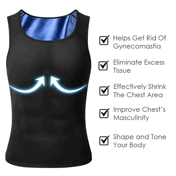 Men's Aurenza Shop SlimZ gynecomastia compression tank top in size medium, shown in black, designed to provide chest support and shaping.