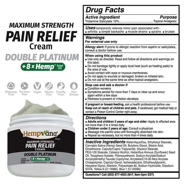 Aurenza Shop Double Platinum Pain Relief Cream jar with label, showcasing the pain relief cream product on a clean background.