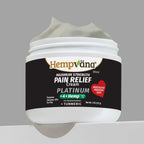 Aurenza Shop Platinum Pain Relief Cream jar with label, designed to soothe and reduce pain in targeted areas.