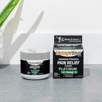 Aurenza Shop Platinum Pain Relief Cream jar with white lid and label, highlighting pain relief properties and soothing benefits.