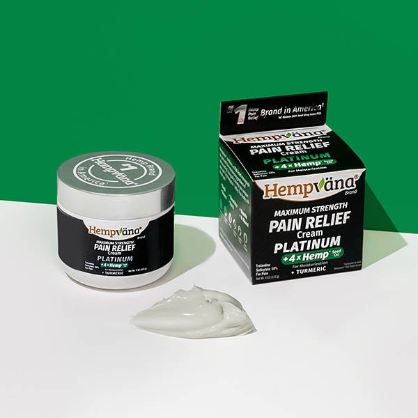 Aurenza Shop Platinum Pain Relief Cream jar with a white lid and label, designed for soothing pain relief on the skin.