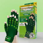 Green Aurenza Shop pain relief gloves, medium size, designed to soothe hand discomfort, shown on a white background.