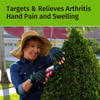 Green Aurenza Shop pain relief gloves with breathable fabric and adjustable wrist straps, designed for soothing hand comfort.