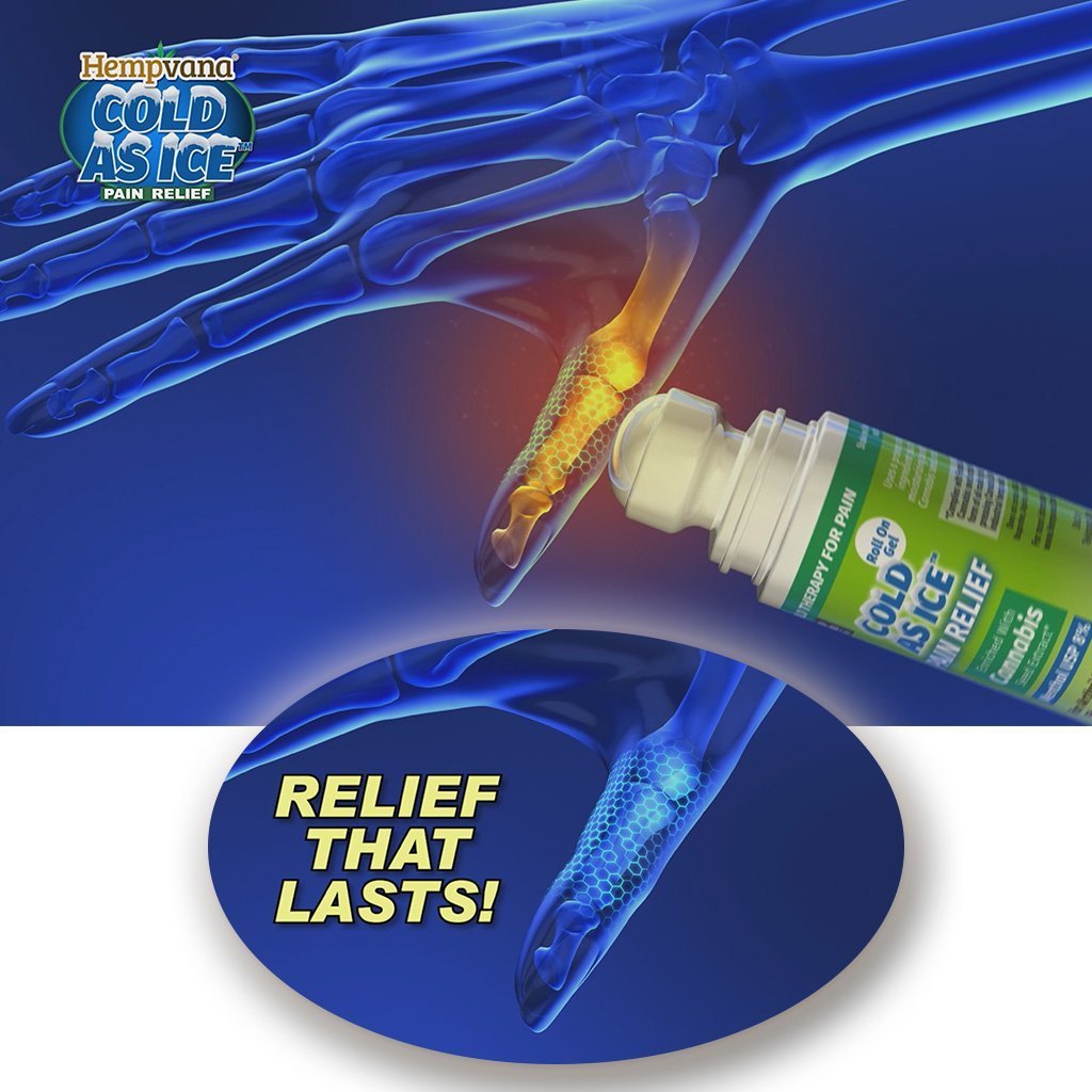 Aurenza Shop Cold As Ice Pain Relief Roll On with cooling gel applicator for targeted pain relief.