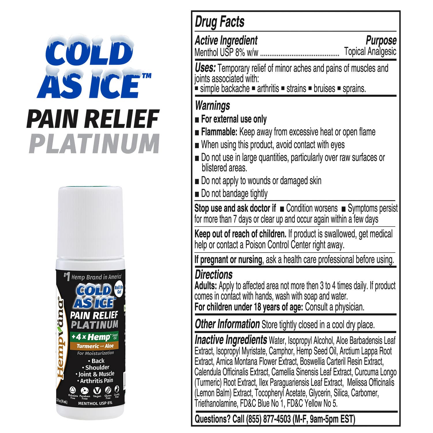 Aurenza Shop Platinum Cold As Ice Pain Relief Roll On bottle with a white cap and label, designed for soothing pain relief.