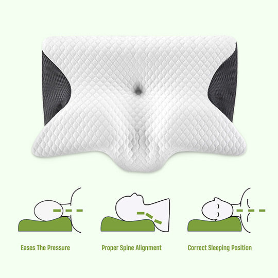 Aurenza Shop grey butterfly-shaped memory foam neck pillow with armrests, designed for side and back sleepers.