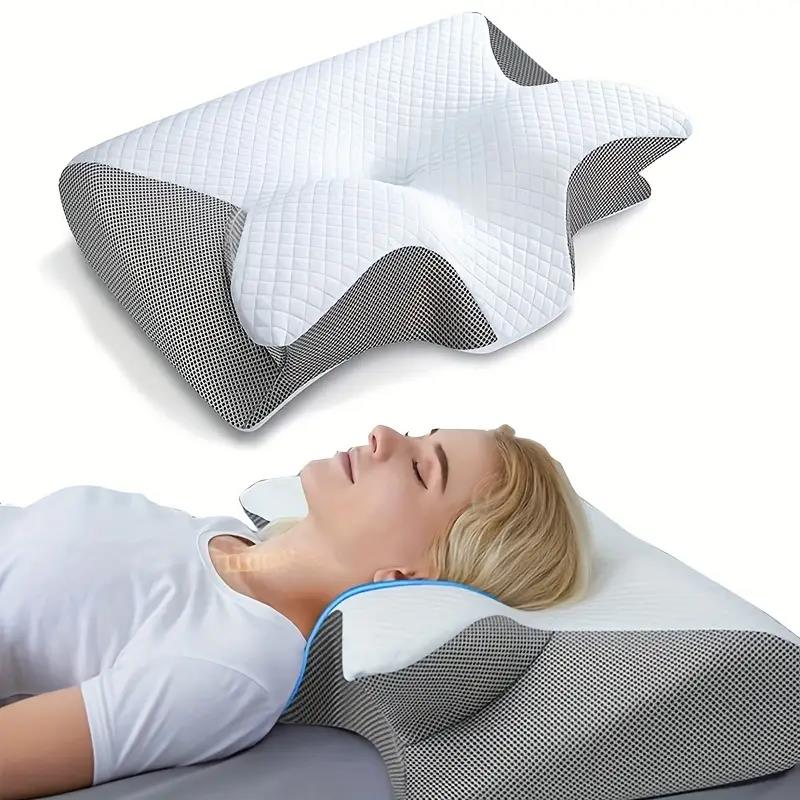 Grey Butterfly Memory Foam Neck Pillow with armrests, designed for side and back sleepers, by Aurenza Shop.