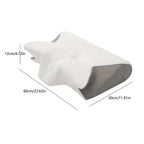 Gray butterfly-shaped memory foam neck pillow with armrests, designed for side and back sleepers for comfortable support.