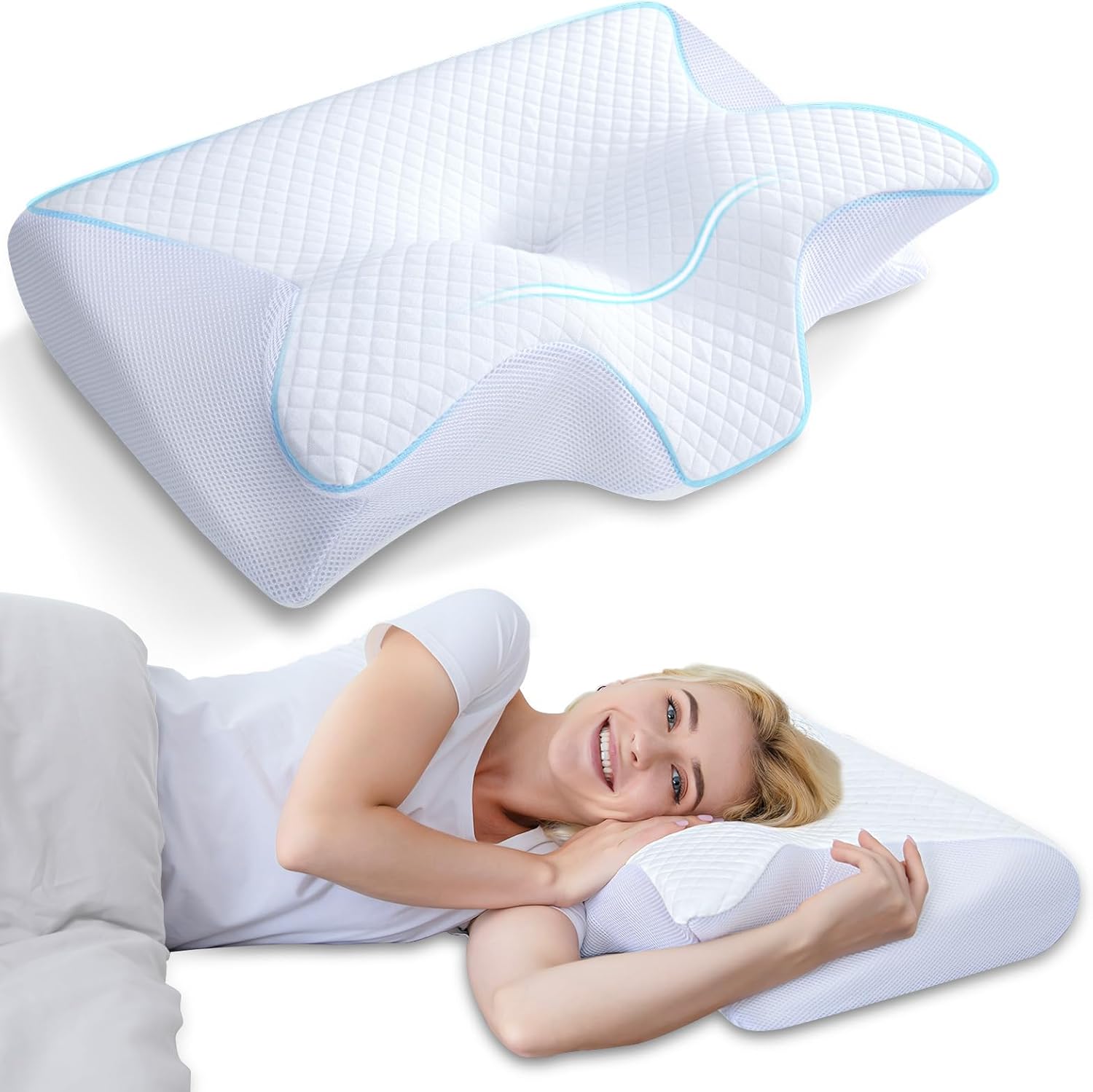 Gray pillowcase for butterfly-shaped memory foam neck pillow from Aurenza Shop, soft and comfortable for travel and support.