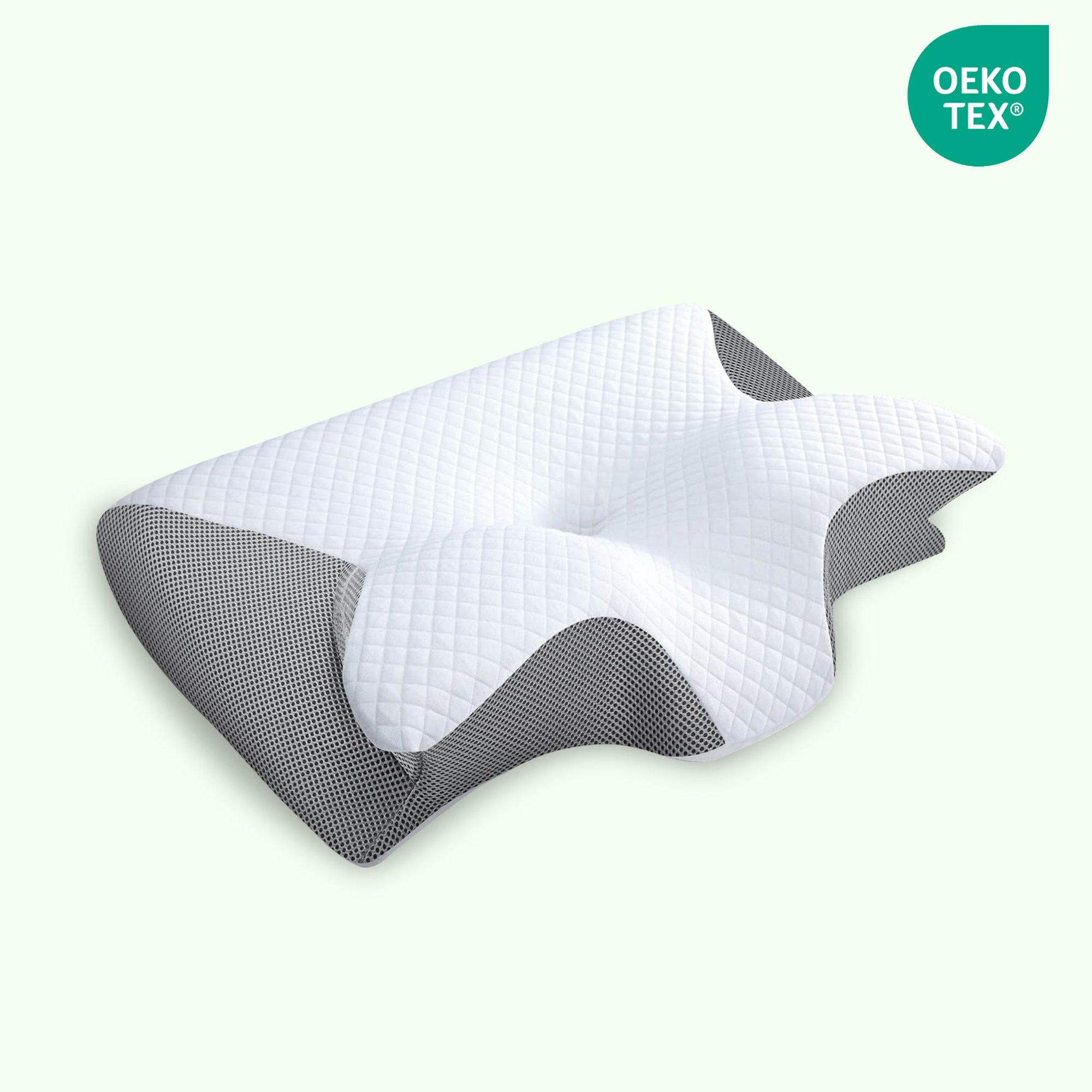 Grey pillowcase for butterfly memory foam neck pillow, designed by Aurenza Shop, with smooth fabric and snug fit.
