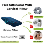 White cervical pillow by Aurenza Shop designed for neck support and relief from discomfort, with ergonomic shape for proper alignment.