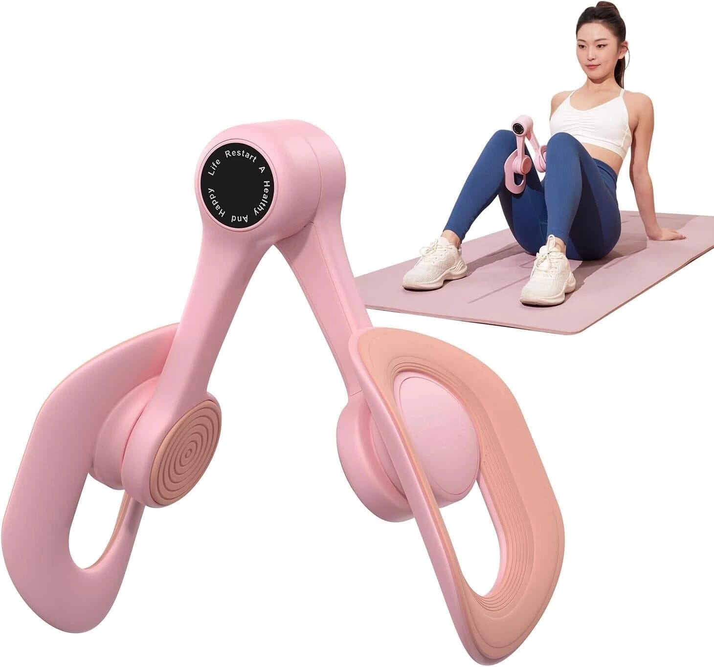 Pink Aurenza Shop non-slip pelvic floor trainer for thighs, legs, and postpartum recovery, shown on a white background.