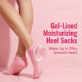 Aurenza Shop pink gel moisturizing socks for spa-soft, smooth heels, featuring a cozy, cushioned design for heel care and hydration.