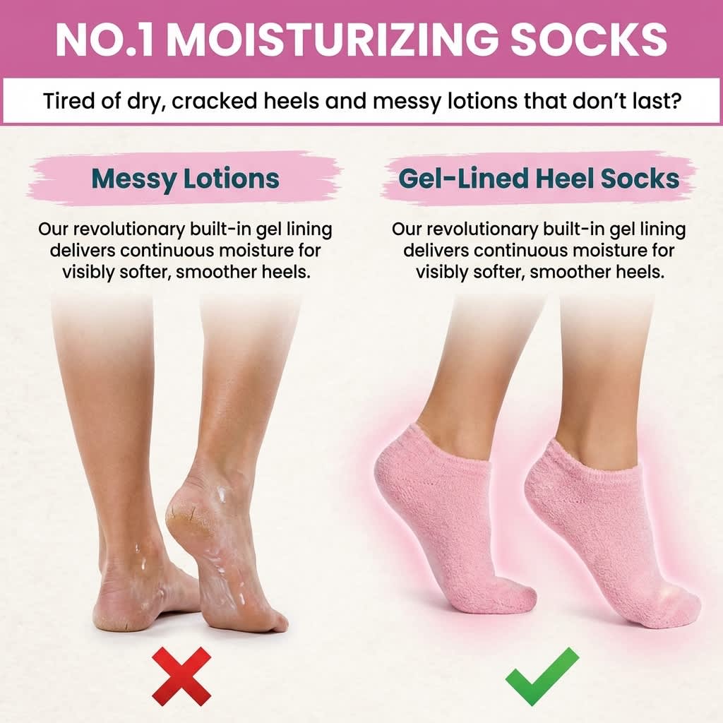 Aurenza Shop pink gel moisturizing socks for spa-soft, smooth heels, showing the cozy, plush interior and sleek exterior design.
