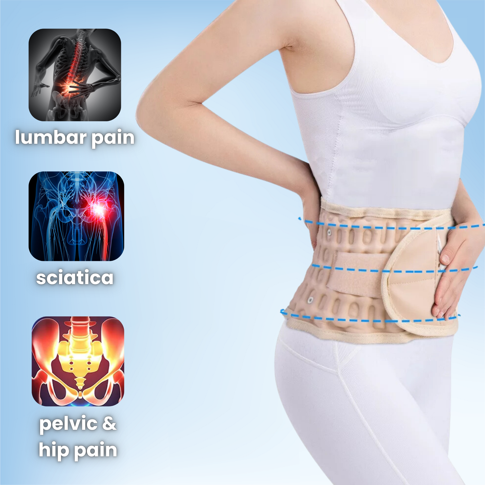 Aurenza Therava™ Press Belt in black with adjustable straps, designed for waist support and compression therapy.
