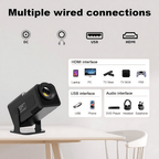 Aurenza Shop PortaView360 MAX Ultra HD portable projector displaying a bright, clear image on a screen in a dark room.