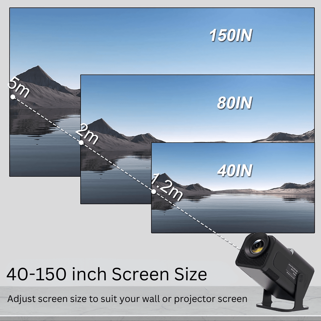 Aurenza Shop PortaView360 MAX Ultra HD portable projector displaying bright, clear images on a screen.