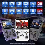 Aurenza Shop Retro Pro R36S handheld console with 3.5-inch IPS screen, 64GB storage, and preloaded retro games.