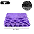 Purple Aurenza Gel Seat Cushion with honeycomb design for pressure relief and comfort in home, office, or car chairs.