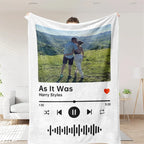 White Aurenza Shop custom music and photo blanket, 40x51 inches, featuring personalized designs on soft fabric.