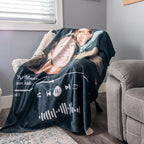 White Aurenza Shop custom music and photo blanket, 40x51 inches with personalized images and music design.