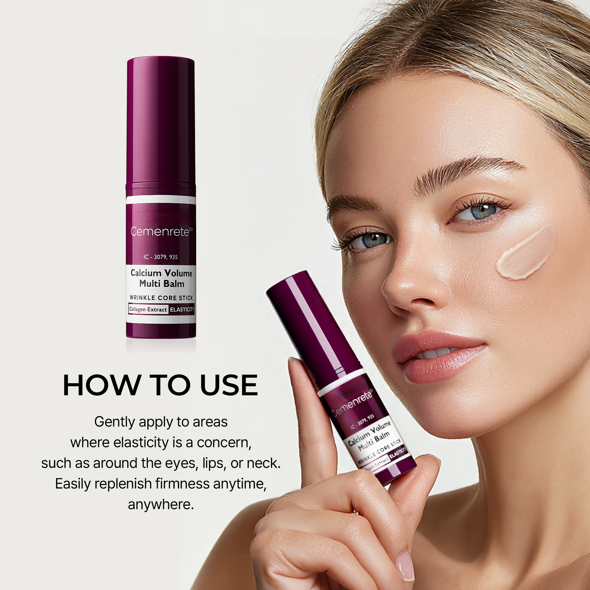 Aurenza Shop Cemenrete Calcium Multi Balm nourishing skincare stick, 9g, with a sleek white tube and minimalist design.