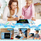 Sky blue TinyBuddy 2 educational talking tablet for kids with colorful buttons and screen, designed for learning and fun.