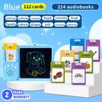 Sky blue TinyBuddy 2 educational talking tablet for kids by Aurenza Shop, featuring colorful buttons and kid-friendly design.