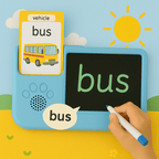Sky blue TinyBuddy 2 educational talking tablet for kids by Aurenza Shop, featuring colorful buttons and kid-friendly design.