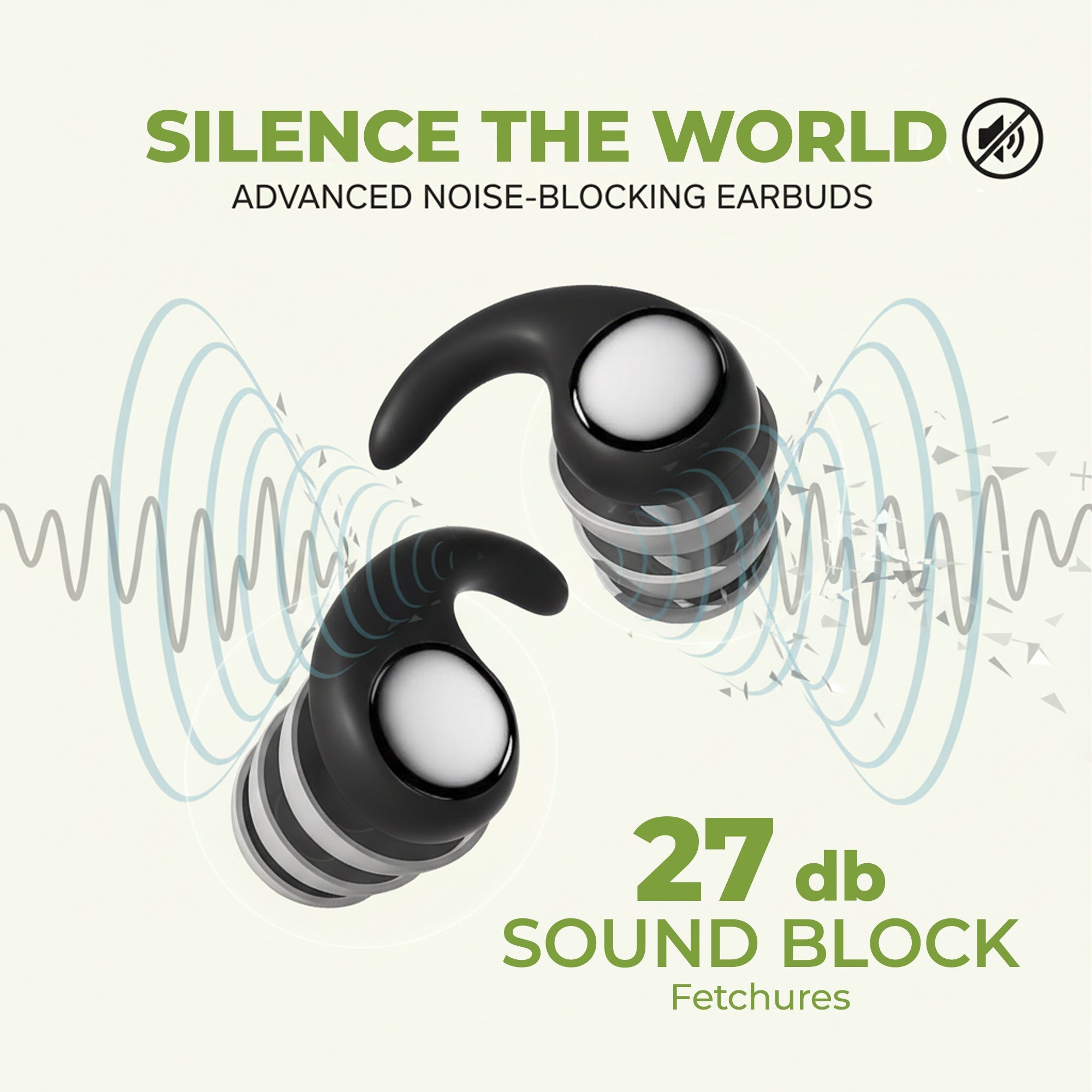 Aurenza Shop black sleep snoring noise cancellation plugs resting on a white surface, designed to reduce snoring sounds for better sleep.