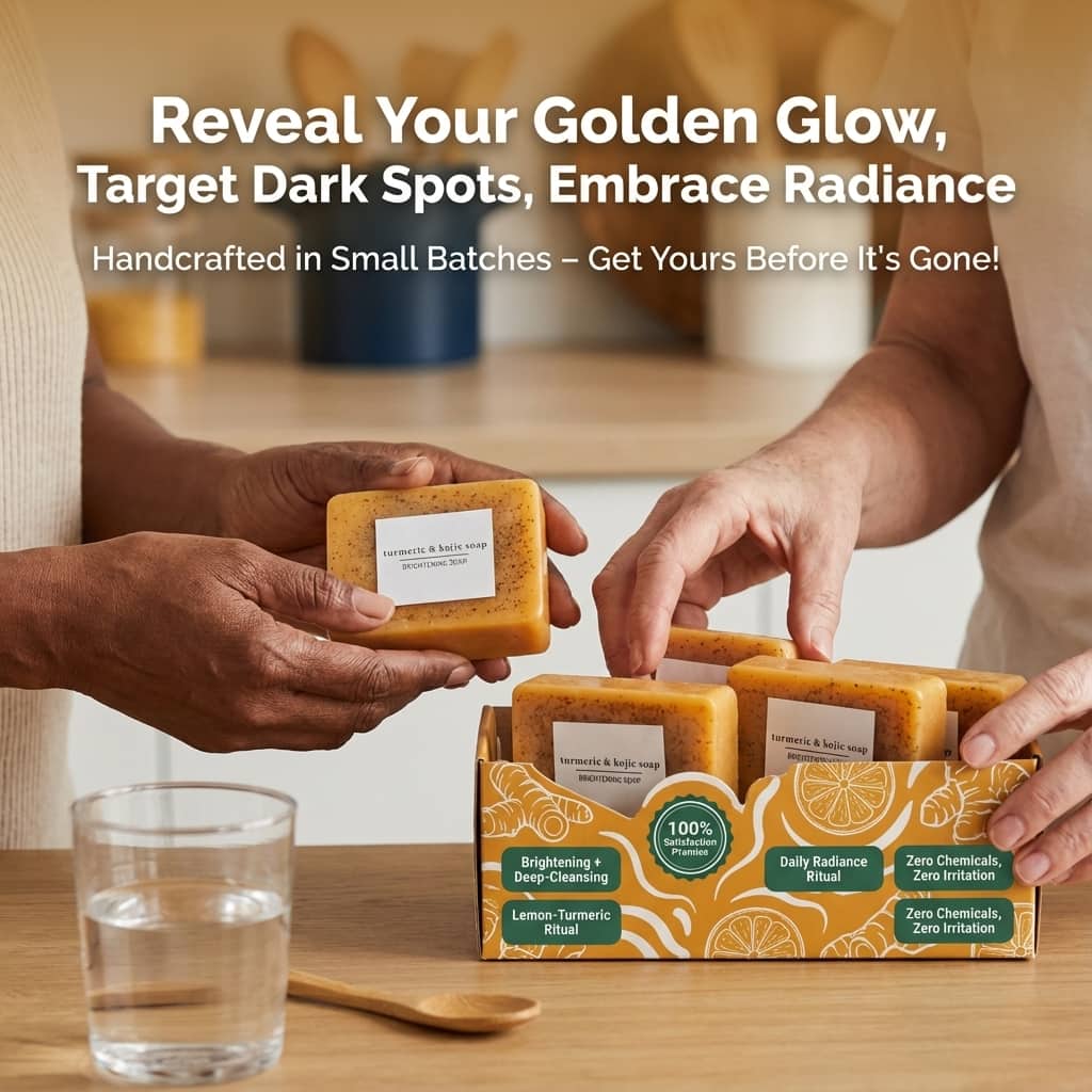 Aurenza Shop turmeric and kojic acid soap bar for body and face, with a smooth soap surface and natural ingredients.