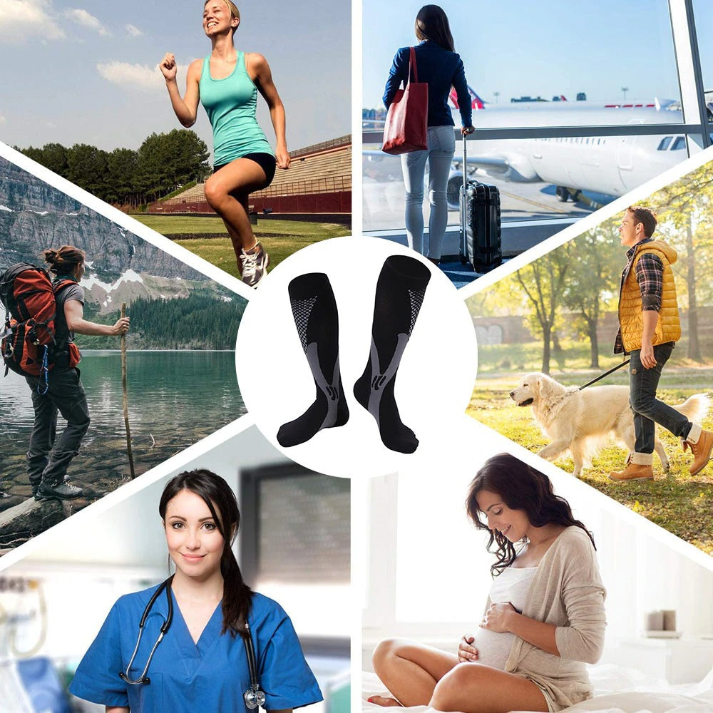 Black Aurenza Shop compression socks for women, designed for all-day wear and relief from lower leg discomfort.