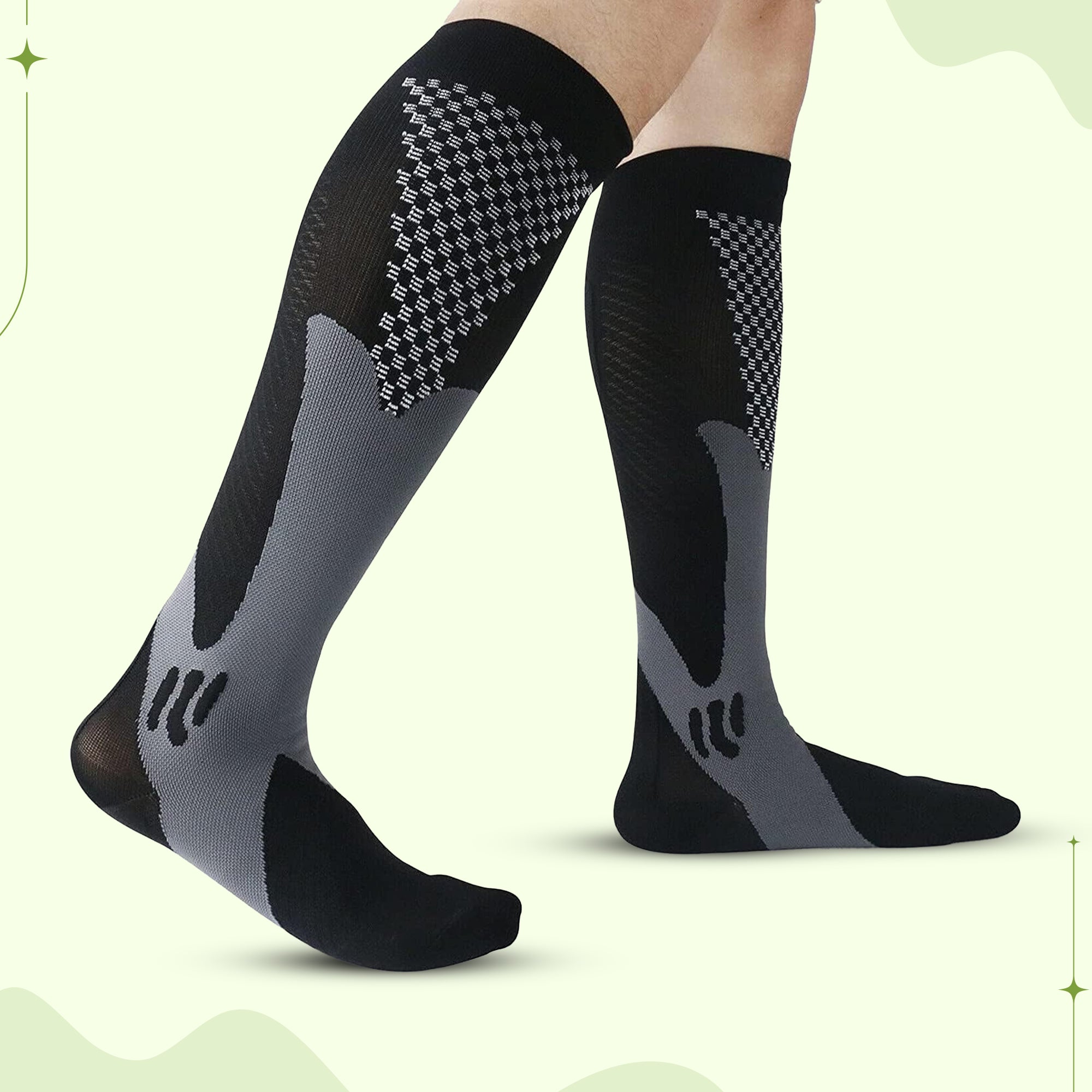 Black Aurenza Shop compression socks for women, designed for all-day wear and relief from lower leg discomfort.