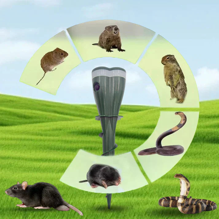 Aurenza Shop solar-powered waterproof animal repellent tool, 25.5x6.5cm, designed for garden pest control.