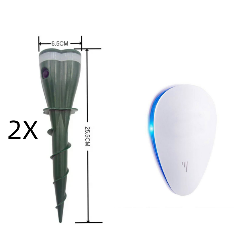 Aurenza Shop solar-powered waterproof animal repellent device for garden pest control, showing the compact unit outdoors.