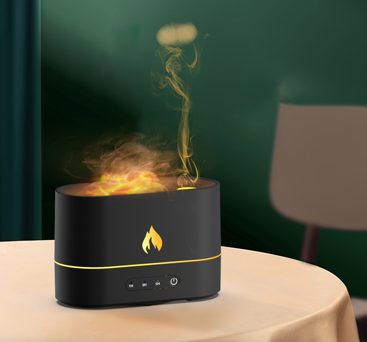White HumidiFire™ humidifier from Aurenza Shop showing a sleek, modern design with a water tank and control panel.