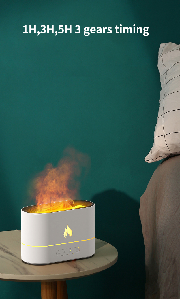White HumidiFire™ humidifier from Aurenza Shop with sleek design and visible adjustable controls.