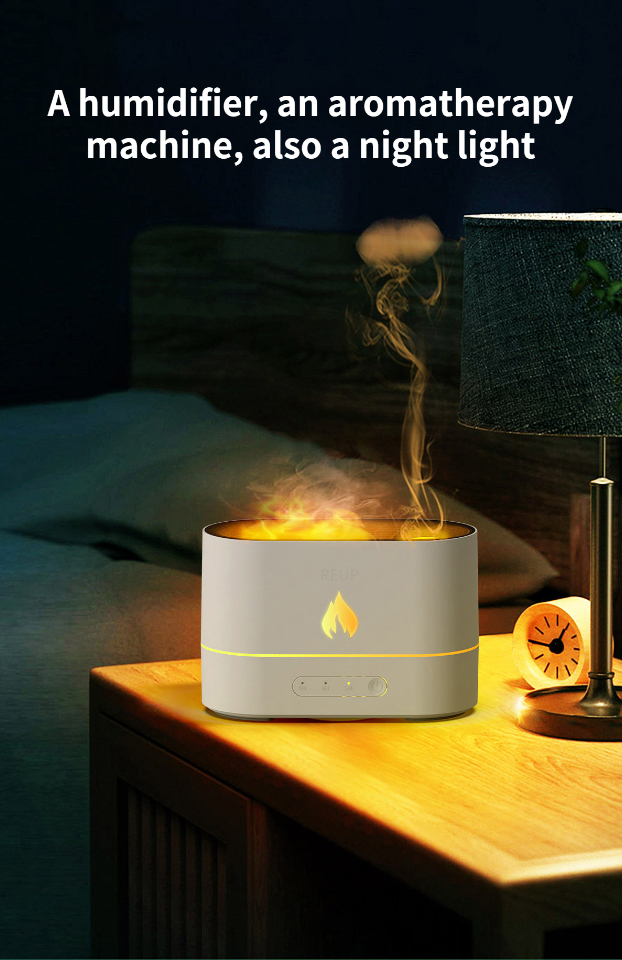 White HumidiFire™ humidifier by Aurenza Shop, featuring a sleek modern design with water reservoir and control panel.