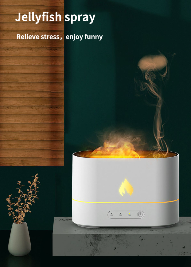 White HumidiFire™ humidifier by Aurenza Shop, showing a sleek, modern design with water tank and control panel.