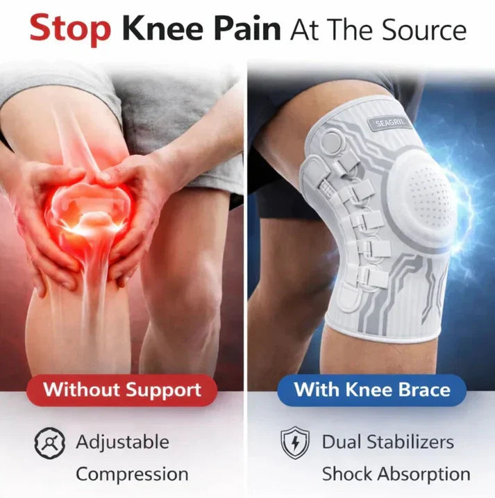 Pair of white Elnuvo Advanced adjustable sports knee support braces with open patella design for men and women.