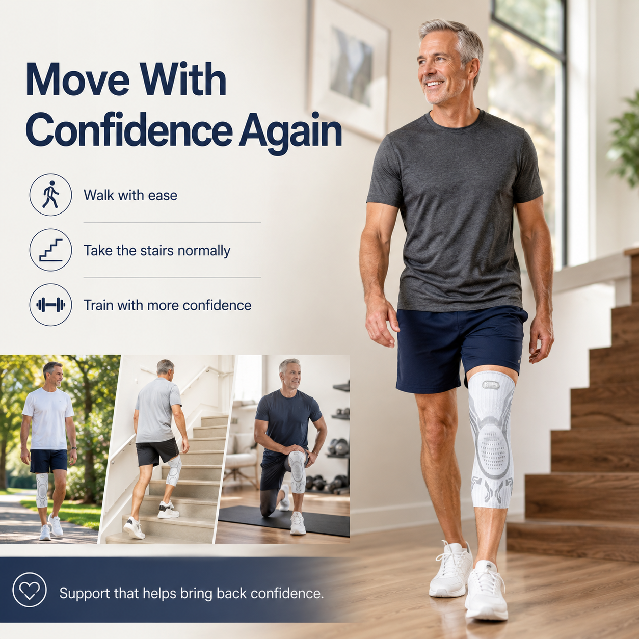 A pair of white Elnuvo Advanced Adjustable Sports Knee Support Braces by Aurenza Shop for medium weight support.