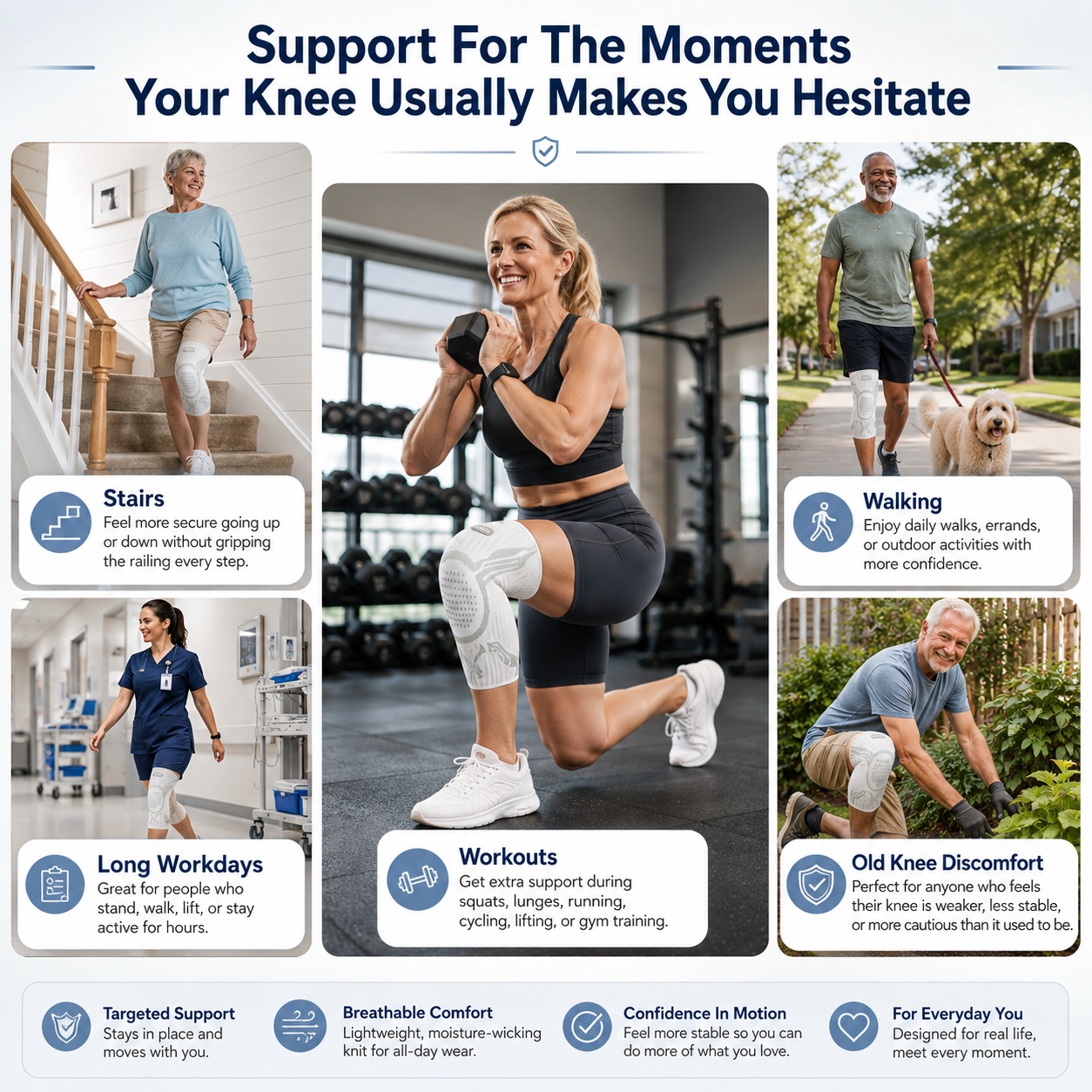 Pair of white Elnuvo Advanced Adjustable Sports Knee Support Braces from Aurenza Shop, designed for knee stabilization and support.