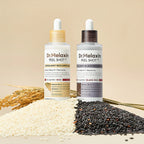 Aurenza Shop Rice Peel Shot Glow exfoliating serum bottle with white rice peel ingredients and clear packaging.