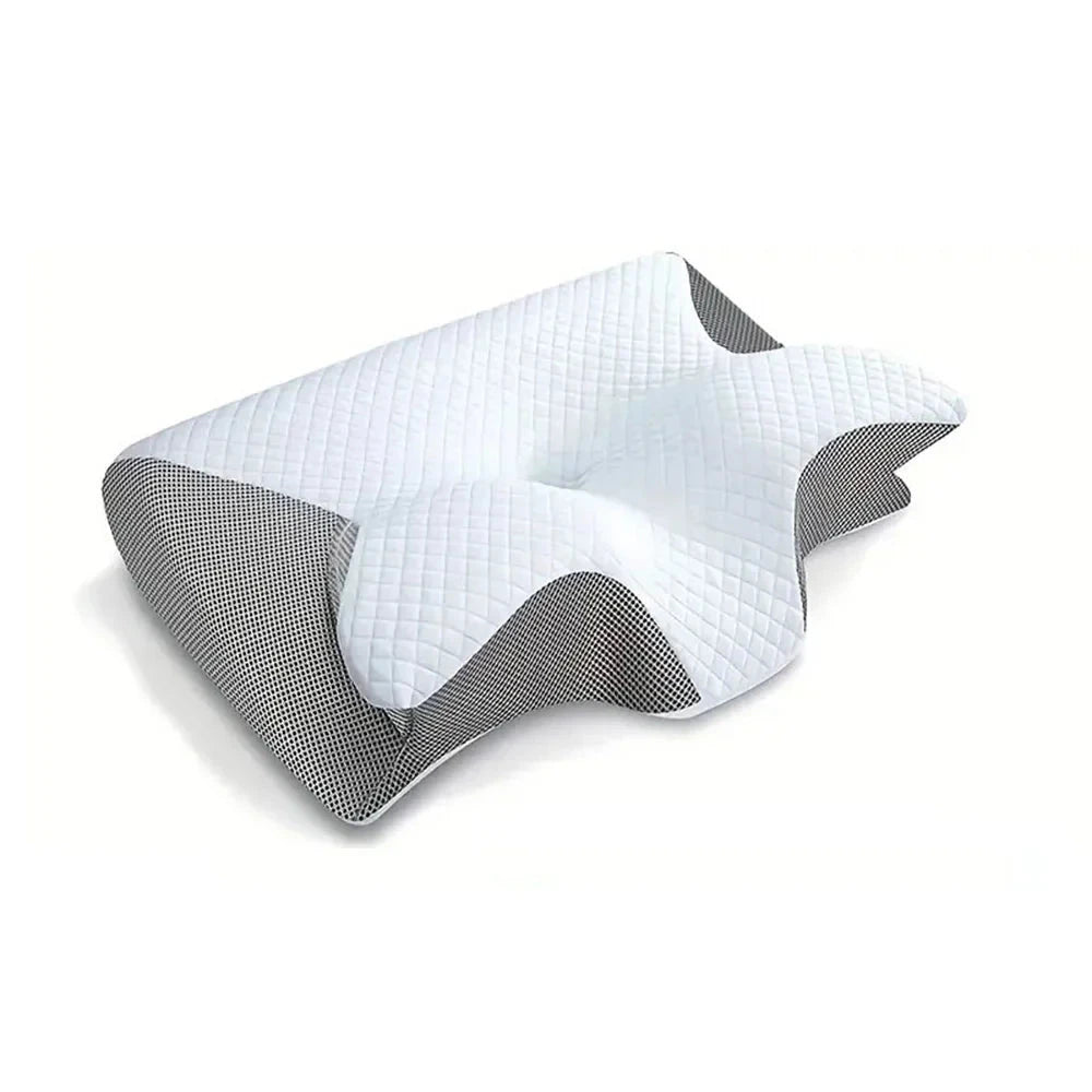 Aurenza Shop white memory foam cervical pillow with ergonomic contour design for neck support and pain relief.