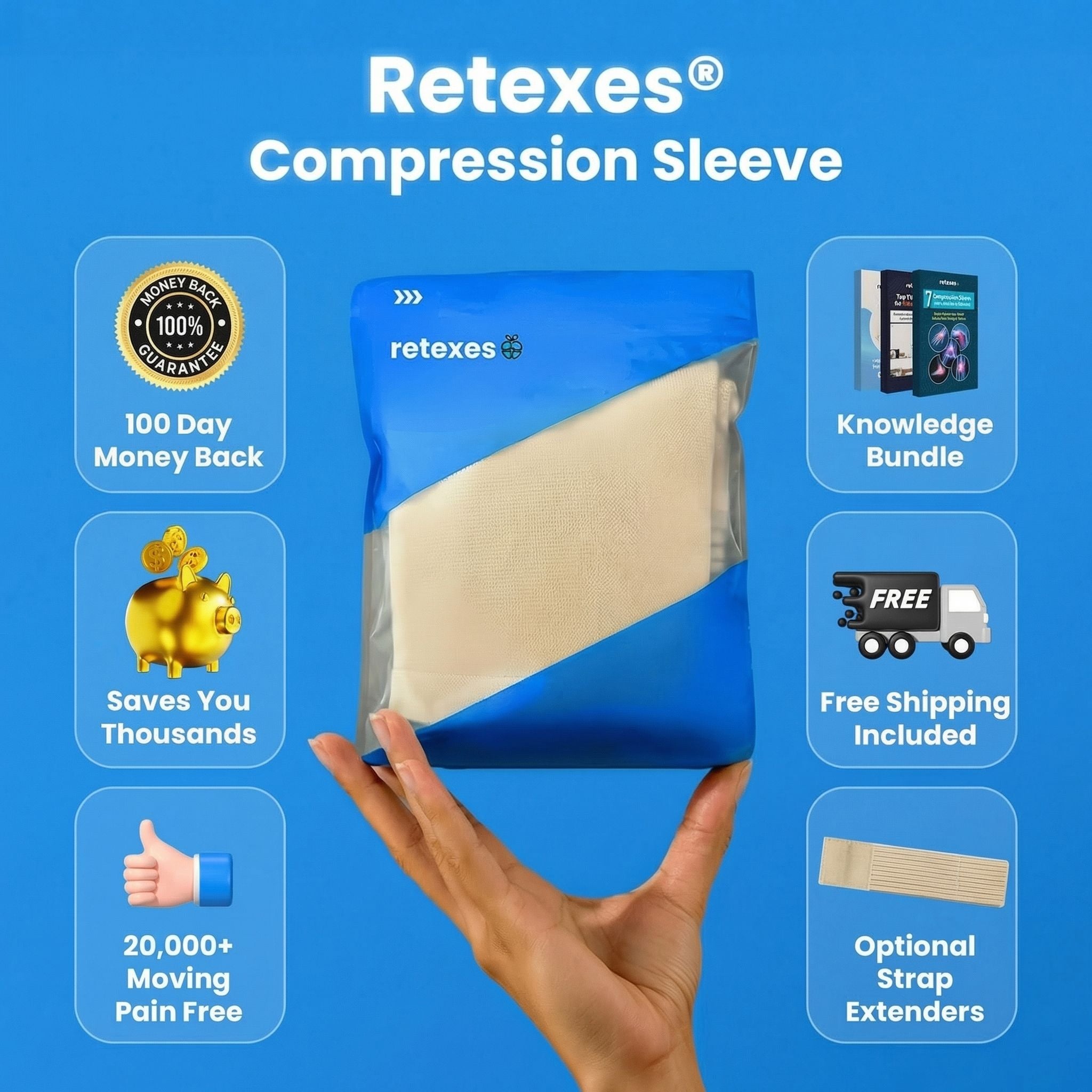 Aurenza Shop Retexes® Compression Shoulder Sleeve shown on a model's shoulder for support and pain relief.