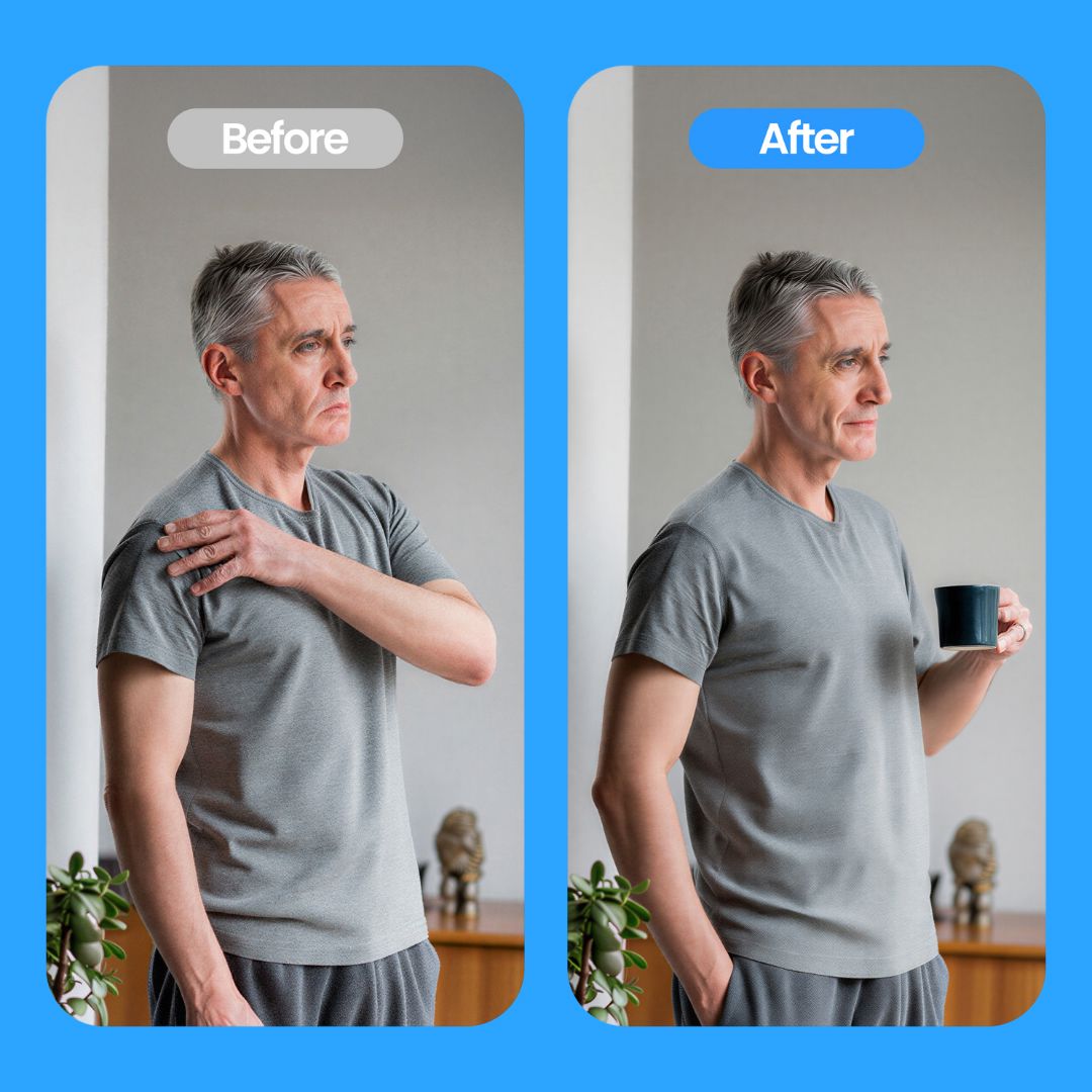 Aurenza Shop Retexes® Compression Shoulder Sleeve shown on a model's shoulder, offering support and compression for shoulder injuries.