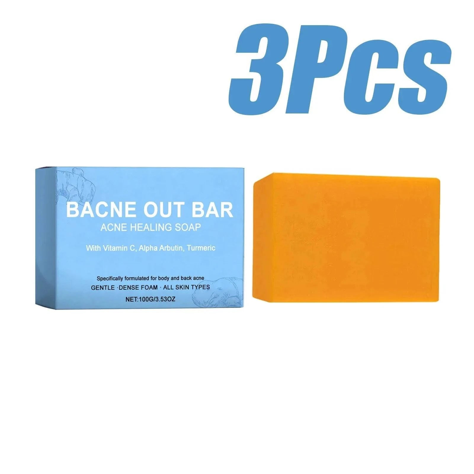 Aurenza Shop Bacne Out Bar Acne Control Soap showing the soap bar with packaging for clear skin treatment.