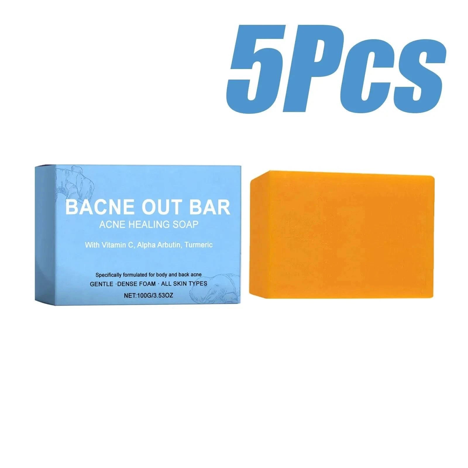 Aurenza Shop Bacne Out Bar Acne Control Soap, bar with herbal ingredients for treating back acne, shown in close-up image.